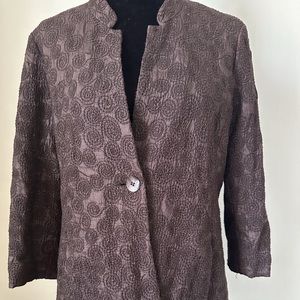 Eileen Fisher Silk Embroidered Jacket M Dark Plum
